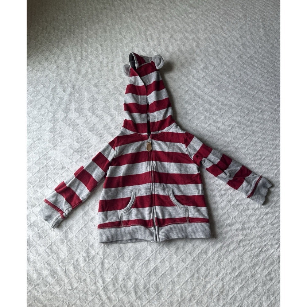 Carters Baby Size 18 Month Gray Red Bear Ear Hooded Zip Light Weight Jacket